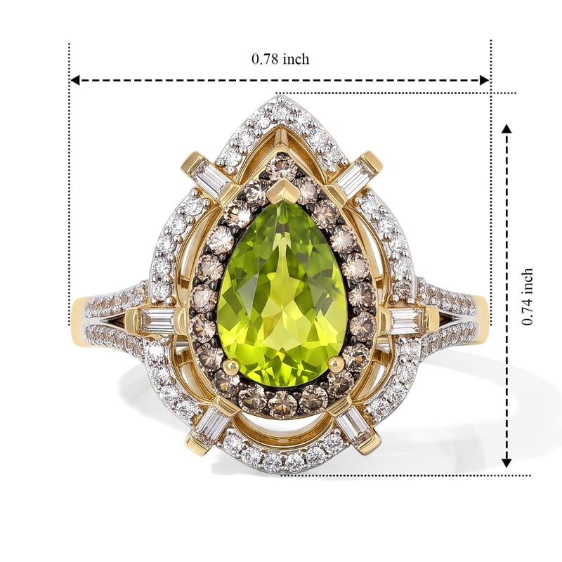 D'Joy Hebei Peridot, Champagne and White Zircon 2.20 ctw Verdant Royalty Ring in 18K Vermeil Yellow Gold Over Sterling Silver (Size 6.0)