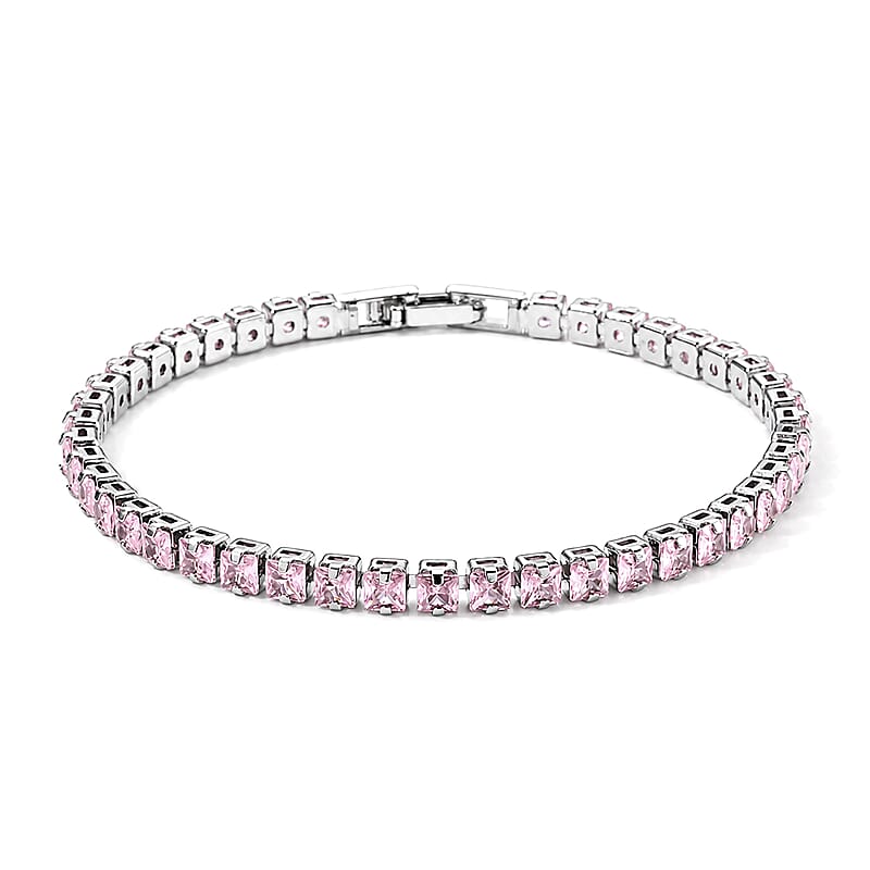 Pink Austrian Crystal Bracelet in Silvertone (6.50 In)
