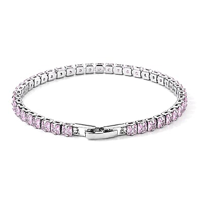 Pink Austrian Crystal Bracelet in Silvertone (6.50 In)