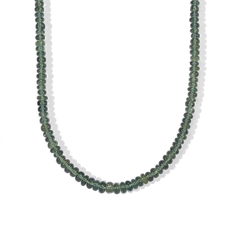 D'Joy Tanzanian Natural Green Apatite 88.00 ctw Beaded Necklace in Rhodium Over Sterling Silver 18 Inches