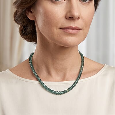 D'Joy Natural Green Apatite 88.00 ctw Beaded Necklace in Rhodium Over Sterling Silver 18 Inches
