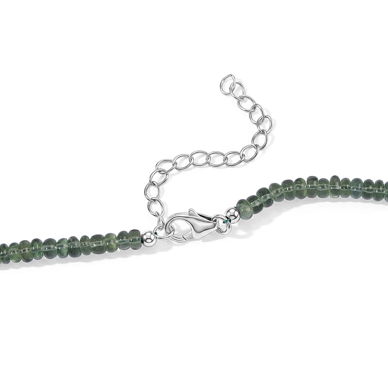 D'Joy Tanzanian Natural Green Apatite 88.00 ctw Beaded Necklace in Rhodium Over Sterling Silver 18 Inches