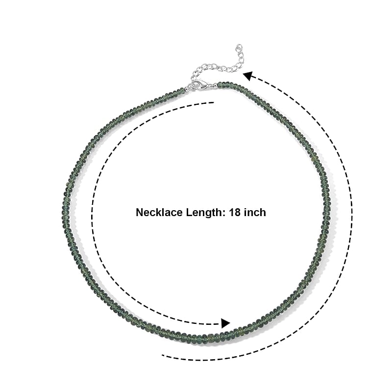 D'Joy Tanzanian Natural Green Apatite 88.00 ctw Beaded Necklace in Rhodium Over Sterling Silver 18 Inches