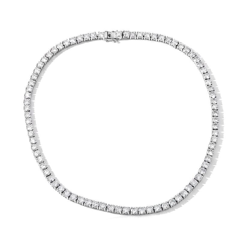 D'Joy Certified Moissanite D VS 37.70 ctw Tennis Necklace in Rhodium Over Sterling Silver (18 Inches)