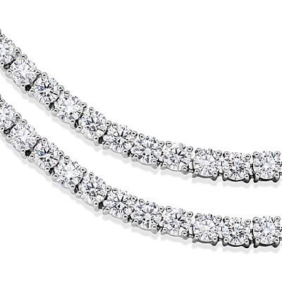 D'Joy Certified Moissanite D VS 37.70 ctw Tennis Necklace in Rhodium Over Sterling Silver (18 Inches)