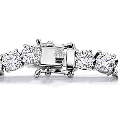 D'Joy Certified Moissanite D VS 37.70 ctw Tennis Necklace in Rhodium Over Sterling Silver (18 Inches)