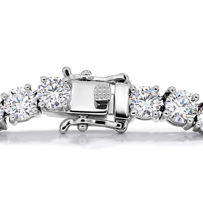 D'Joy Certified Moissanite D VS 37.70 ctw Tennis Necklace in Rhodium Over Sterling Silver (18 Inches)