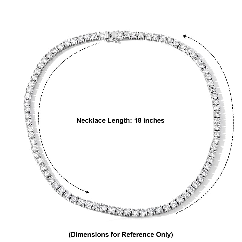 D'Joy Certified Moissanite D VS 37.70 ctw Tennis Necklace in Rhodium Over Sterling Silver (18 Inches)