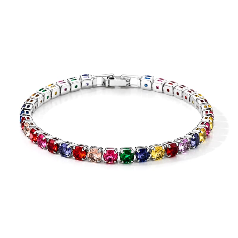 Multi Color Austrian Crystal Bracelet in Silvertone (6.50 In)
