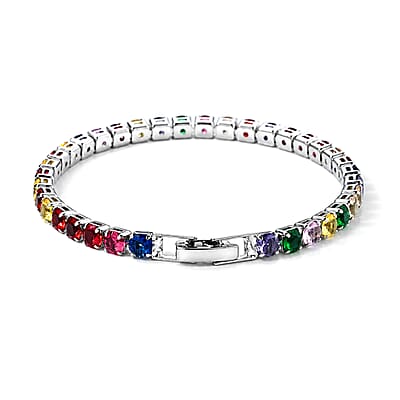 Multi Color Austrian Crystal Bracelet in Silvertone (6.50 In)