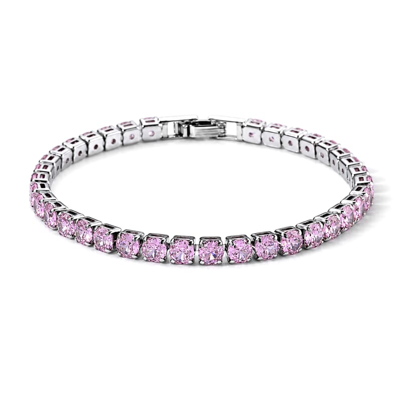 Pink Austrian Crystal Bracelet in Silvertone (6.50 In)