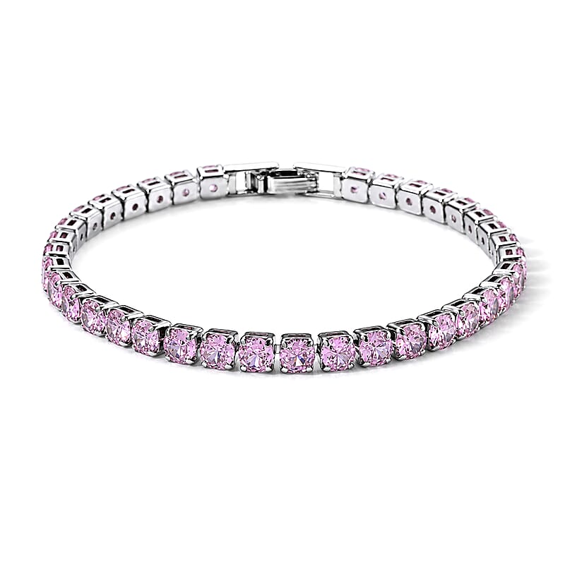 Pink Austrian Crystal Bracelet in Silvertone (6.50 In)