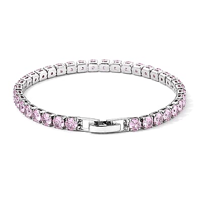 Pink Austrian Crystal Bracelet in Silvertone (6.50 In)