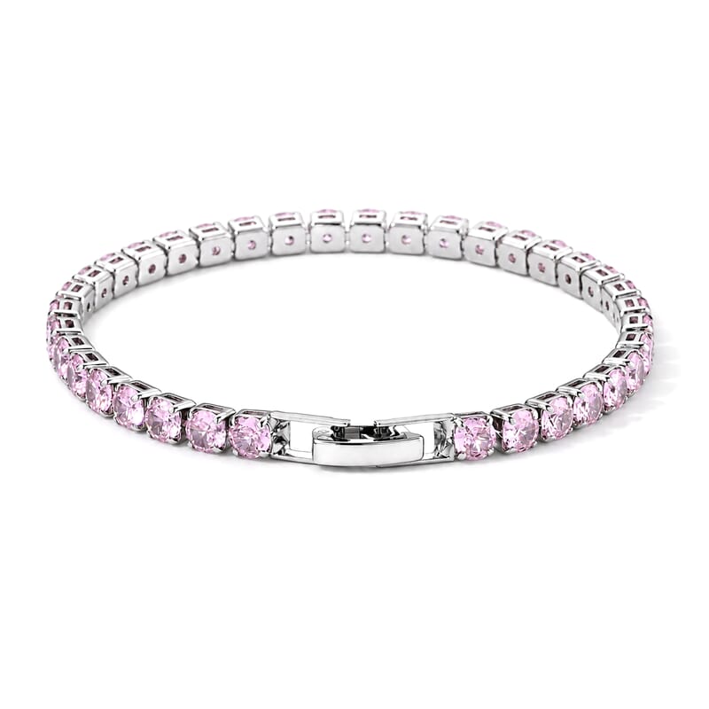 Pink Austrian Crystal Bracelet in Silvertone (6.50 In)