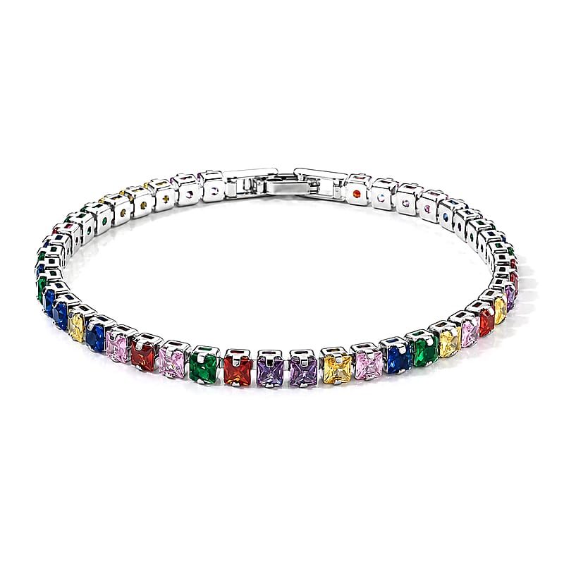 Multi Color Austrian Crystal Bracelet in Silvertone (6.50 In)
