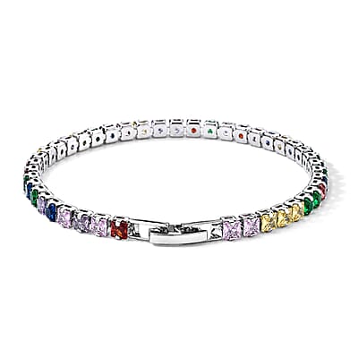 Multi Color Austrian Crystal Bracelet in Silvertone (6.50 In)