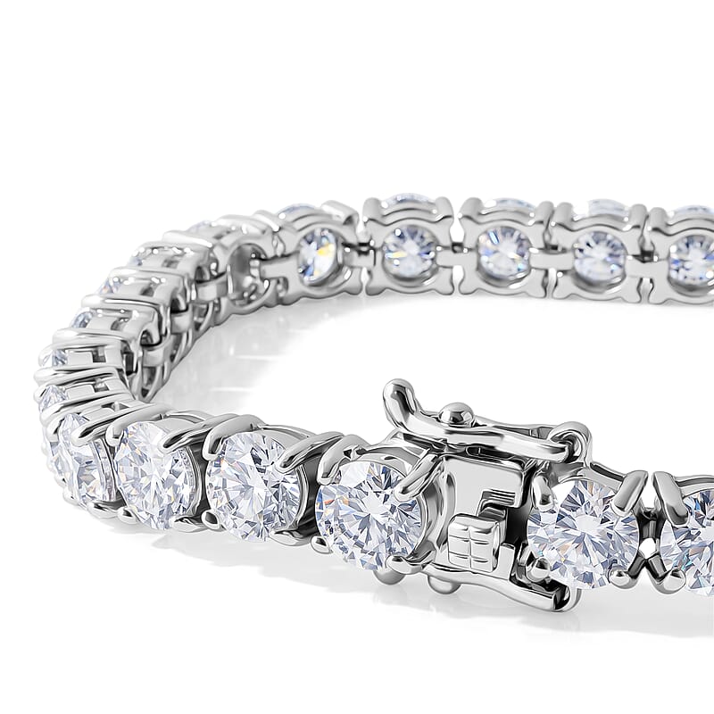 D'Joy Certified Moissanite D VS 14.25 ctw Tennis Bracelet in Rhodium Over Sterling Silver (6.50 In)