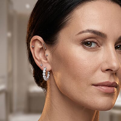 D'Joy Certified Moissanite D VS 11.00 ctw Hoop Earrings in Rhodium Over Sterling Silver