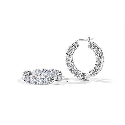 D'Joy Certified Moissanite D VS 11.00 ctw Hoop Earrings in Rhodium Over Sterling Silver