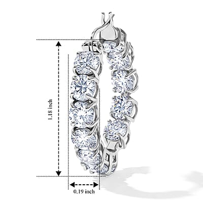 D'Joy Certified Moissanite D VS 11.00 ctw Hoop Earrings in Rhodium Over Sterling Silver