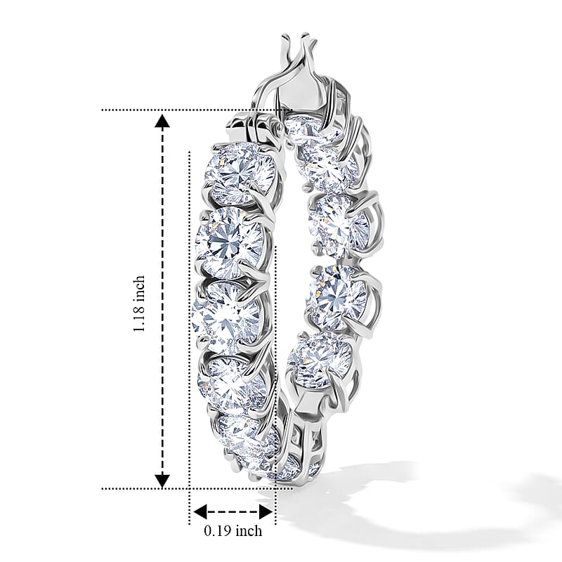 D'Joy Certified Moissanite D VS 11.00 ctw Hoop Earrings in Rhodium Over Sterling Silver