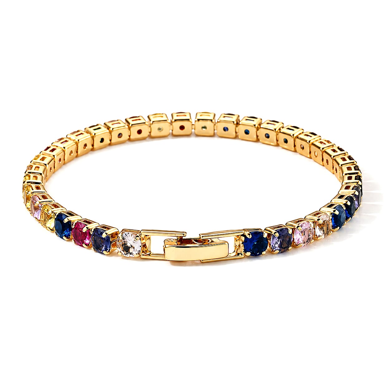 Multi Color Austrian Crystal Bracelet in Goldtone (6.50 In)