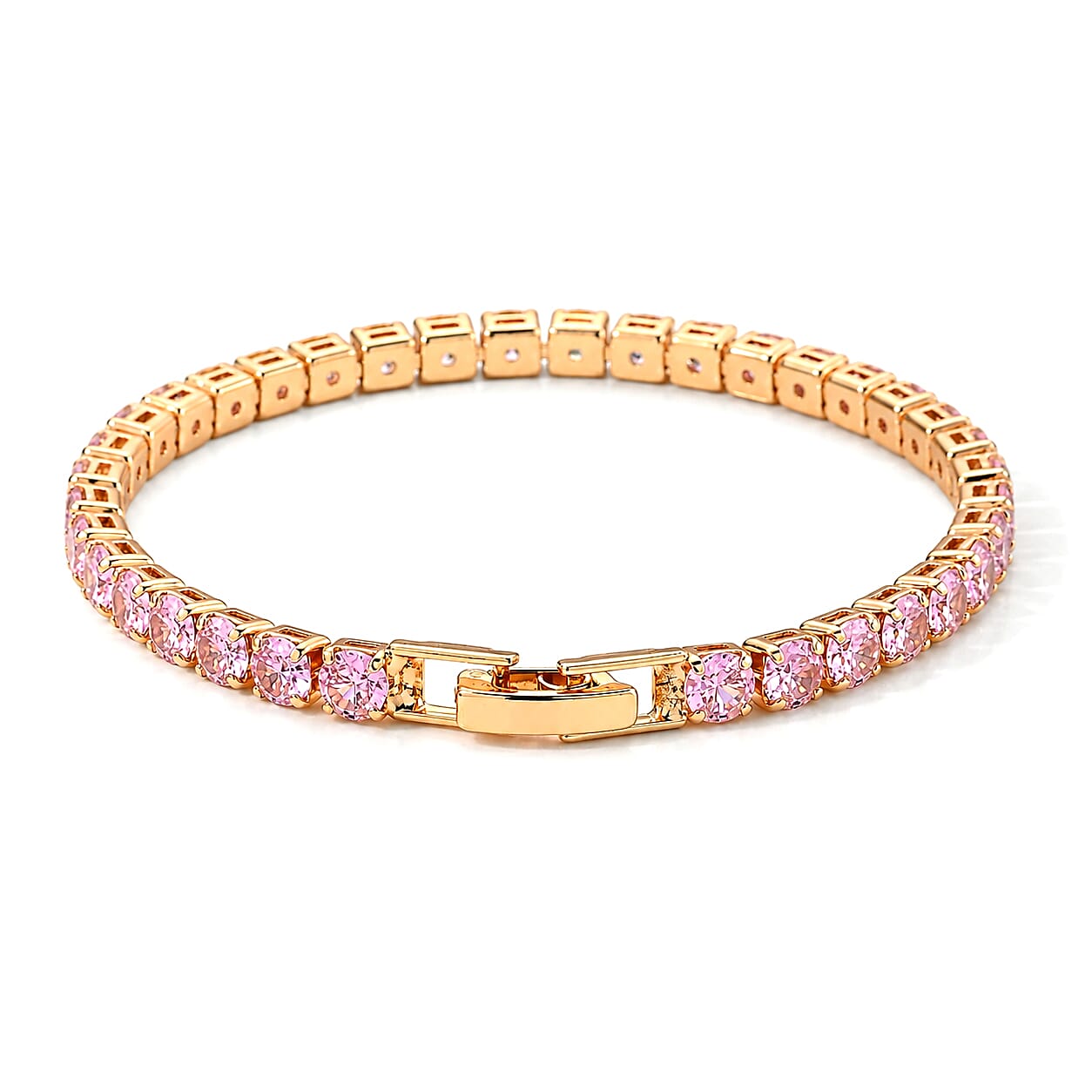 Pink Austrian Crystal Bracelet in Goldtone (6.50 In)