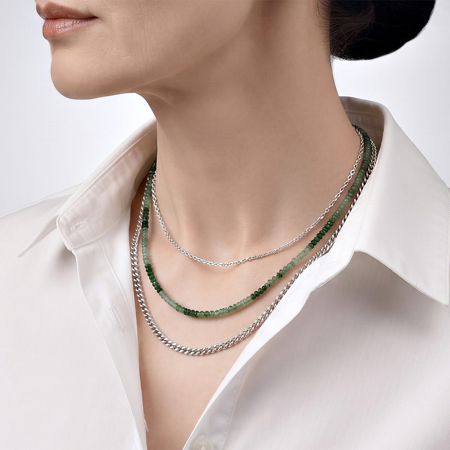 D'Joy Premium Tsavorite Garnet 65.00 ctw Necklace in Rhodium Over Sterling Silver 18 Inches