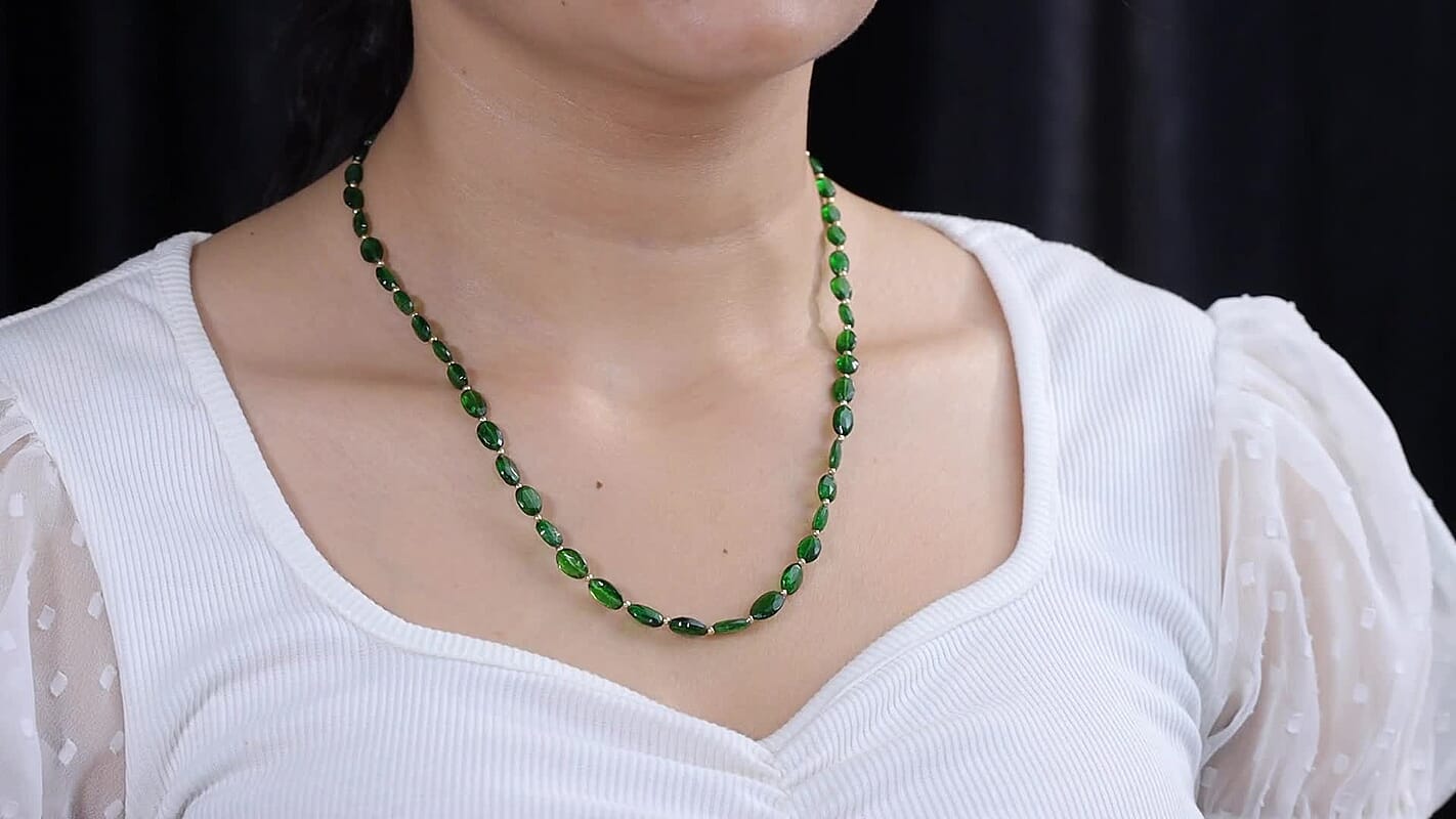D''Joy Premium Chrome Diopside Necklace (18 Inches) in 18K Vermeil YG Over Sterling Silver 50.00 ctw