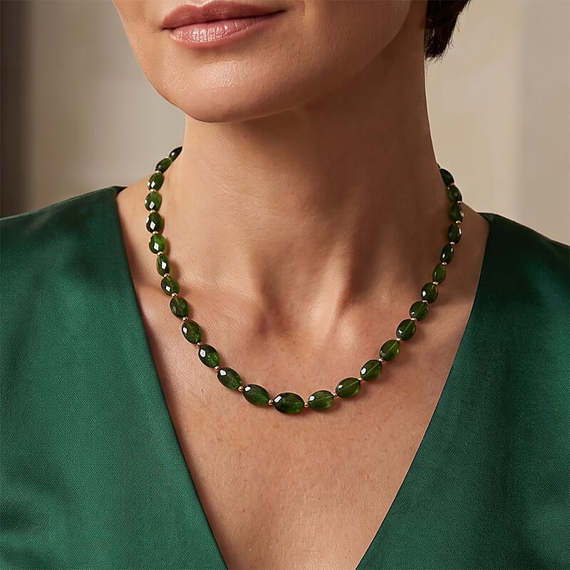 D'Joy Premium Chrome Diopside 50.00 ctw Necklace in 18K Vermeil Yellow Gold Over Sterling Silver 18 Inches