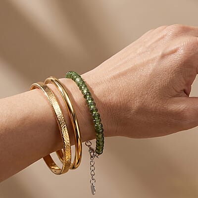 D'Joy Natural Green Apatite 30.00 ctw Beaded Bracelet in Rhodium Over Sterling Silver (7.25 In)