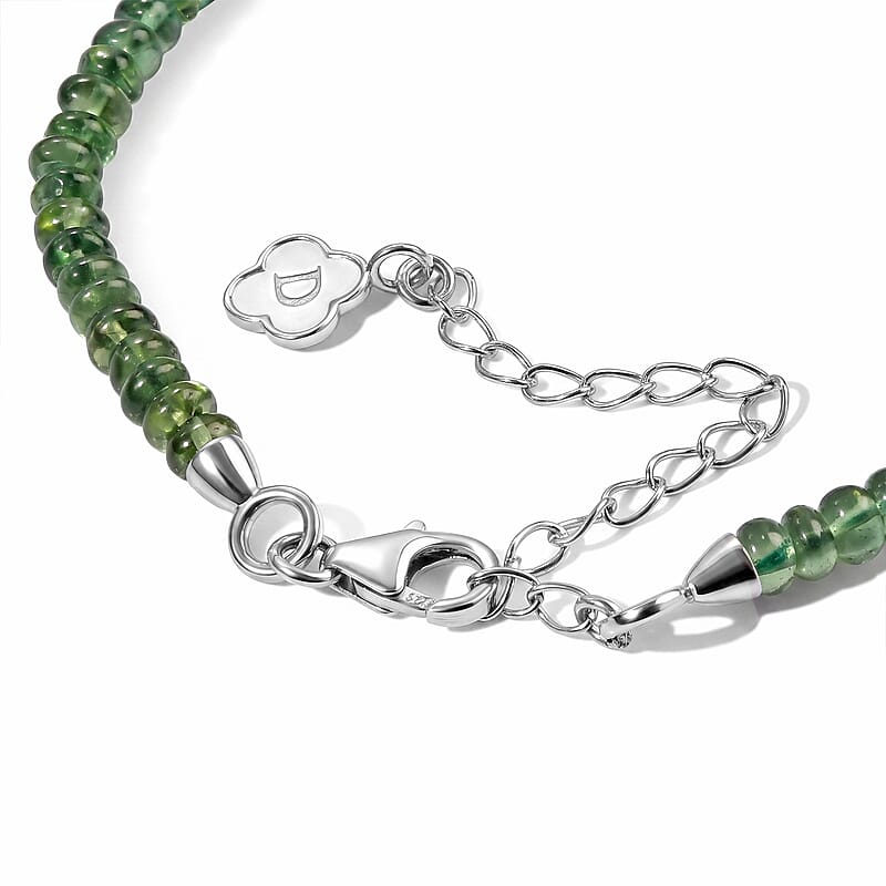 D'Joy Tanzanian Natural Green Apatite 30.00 ctw Beaded Bracelet in Rhodium Over Sterling Silver (7.25 In)