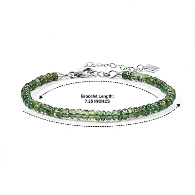 D'Joy Natural Green Apatite 30.00 ctw Beaded Bracelet in Rhodium Over Sterling Silver (7.25 In)