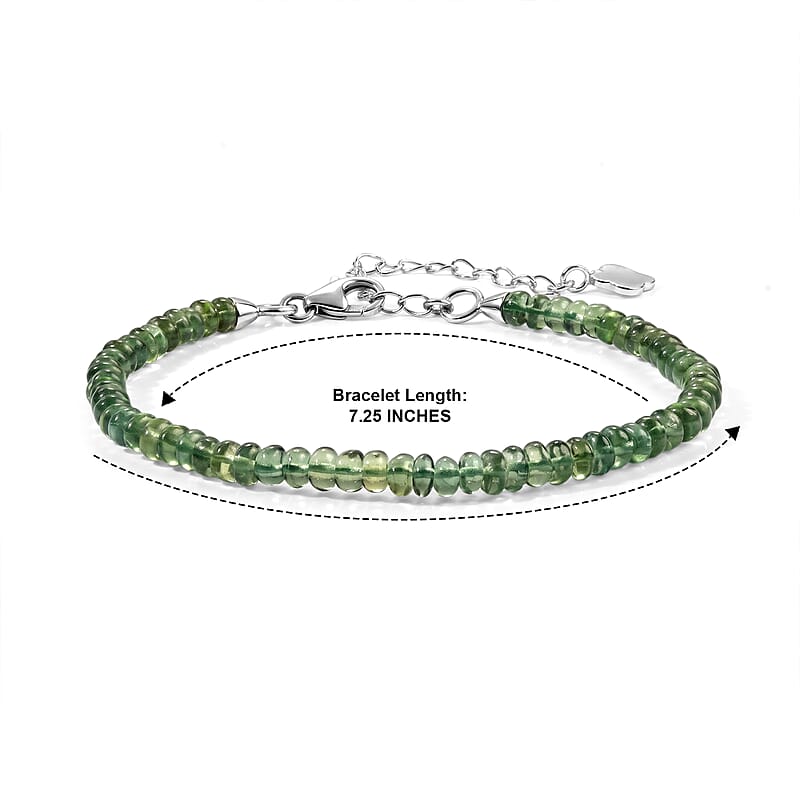 D'Joy Tanzanian Natural Green Apatite 30.00 ctw Beaded Bracelet in Rhodium Over Sterling Silver (7.25 In)