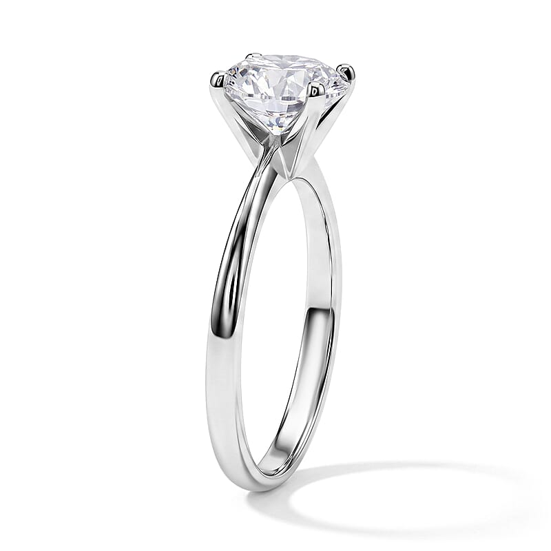 D'Joy Certified Moissanite D VS 2.00 ctw Solitaire Ring in Rhodium Over Sterling Silver (Size 5.0)