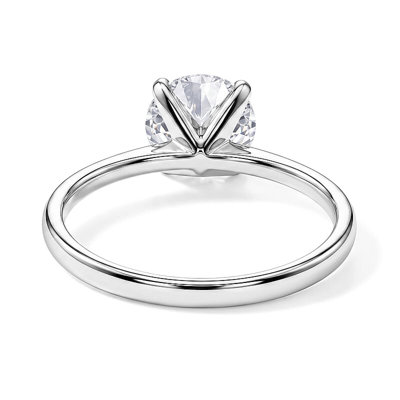 D'Joy Certified Moissanite D VS 2.00 ctw Solitaire Ring in Rhodium Over Sterling Silver (Size 5.0)