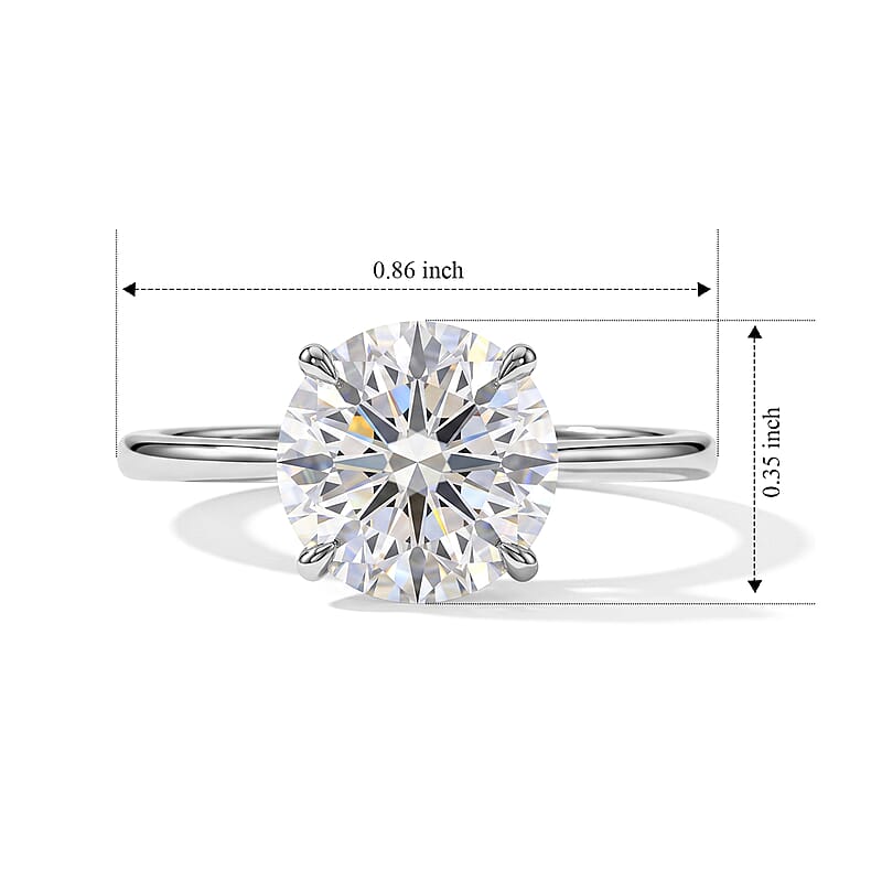 D'Joy Certified Moissanite D VS 2.00 ctw Solitaire Ring in Rhodium Over Sterling Silver (Size 5.0)