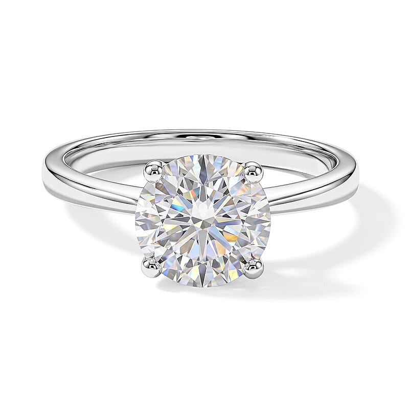 D'Joy Certified Moissanite D VS 2.00 ctw Solitaire Ring in Rhodium Over Sterling Silver (Size 6.0)