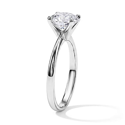 D'Joy Certified Moissanite D VS 2.00 ctw Solitaire Ring in Rhodium Over Sterling Silver (Size 6.0)
