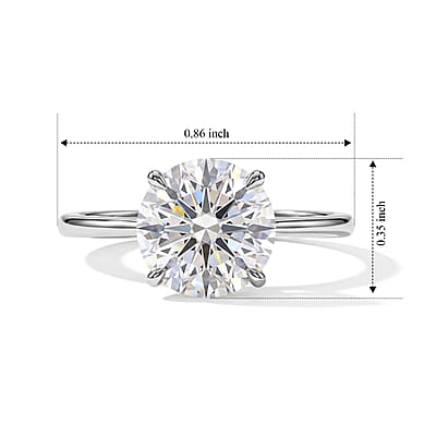 D'Joy Certified Moissanite D VS 2.00 ctw Solitaire Ring in Rhodium Over Sterling Silver (Size 6.0)