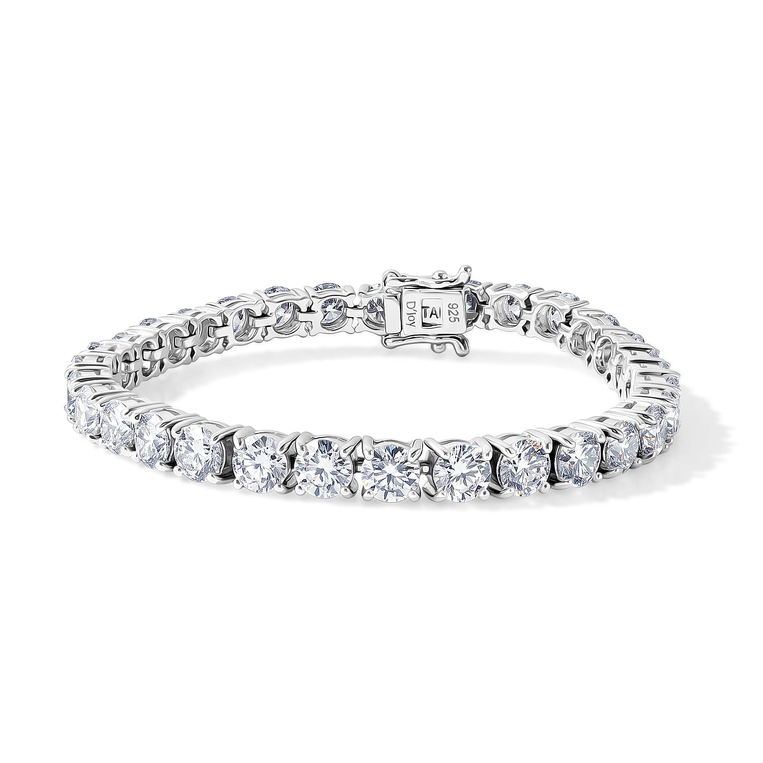 D'Joy Certified Moissanite D VS 15.65 ctw Tennis Bracelet in Rhodium Over Sterling Silver (7.25 In)