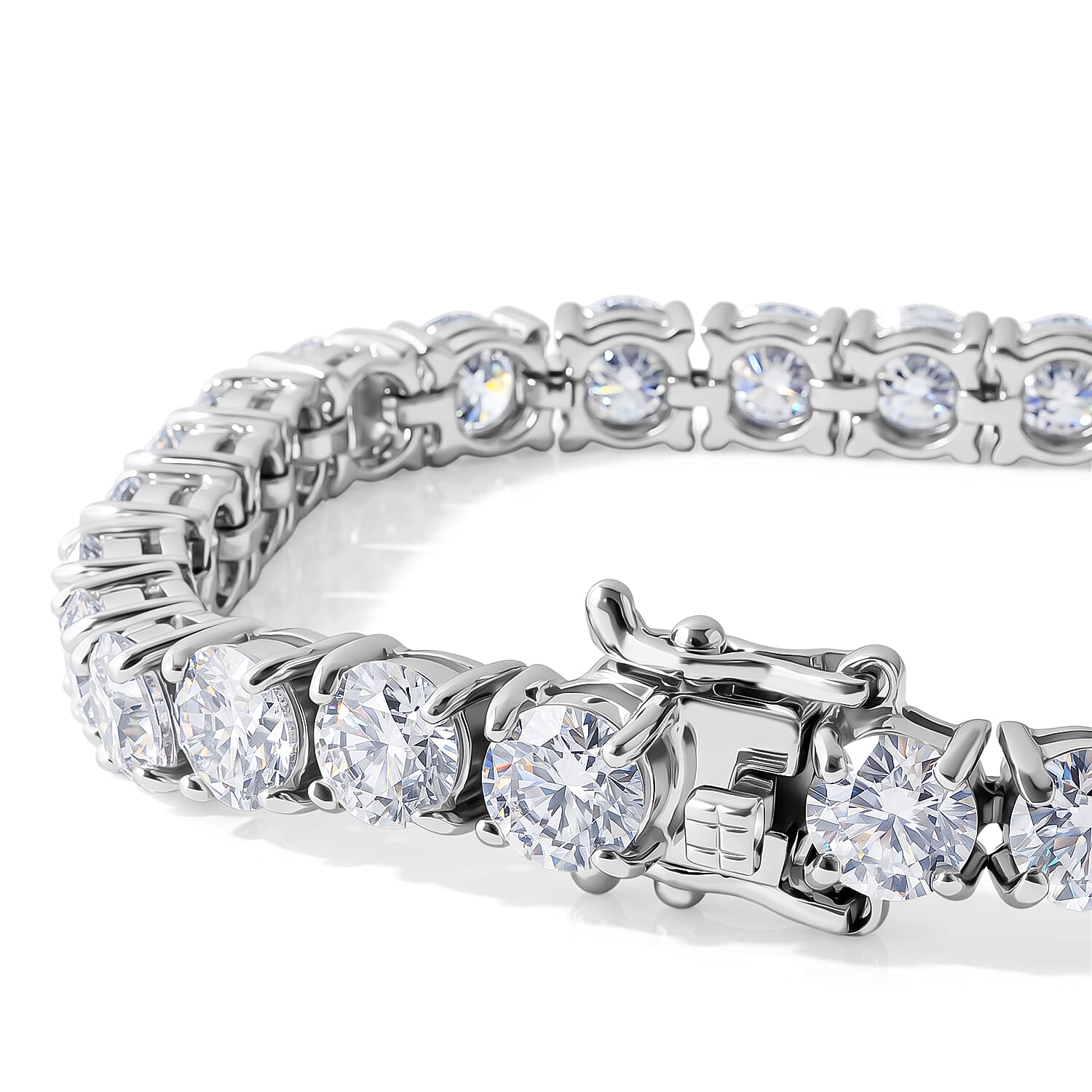 D'Joy Certified Moissanite D VS 15.65 ctw Tennis Bracelet in Rhodium Over Sterling Silver (7.25 In)