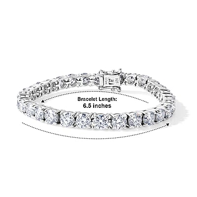 D'Joy Certified Moissanite D VS 15.65 ctw Tennis Bracelet in Rhodium Over Sterling Silver (7.25 In)