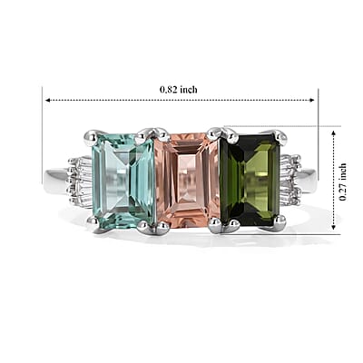 D'Joy Premium Multi Tourmaline and Diamond 2.00 ctw Ring in Rhodium Over Sterling Silver (Size 5.0)