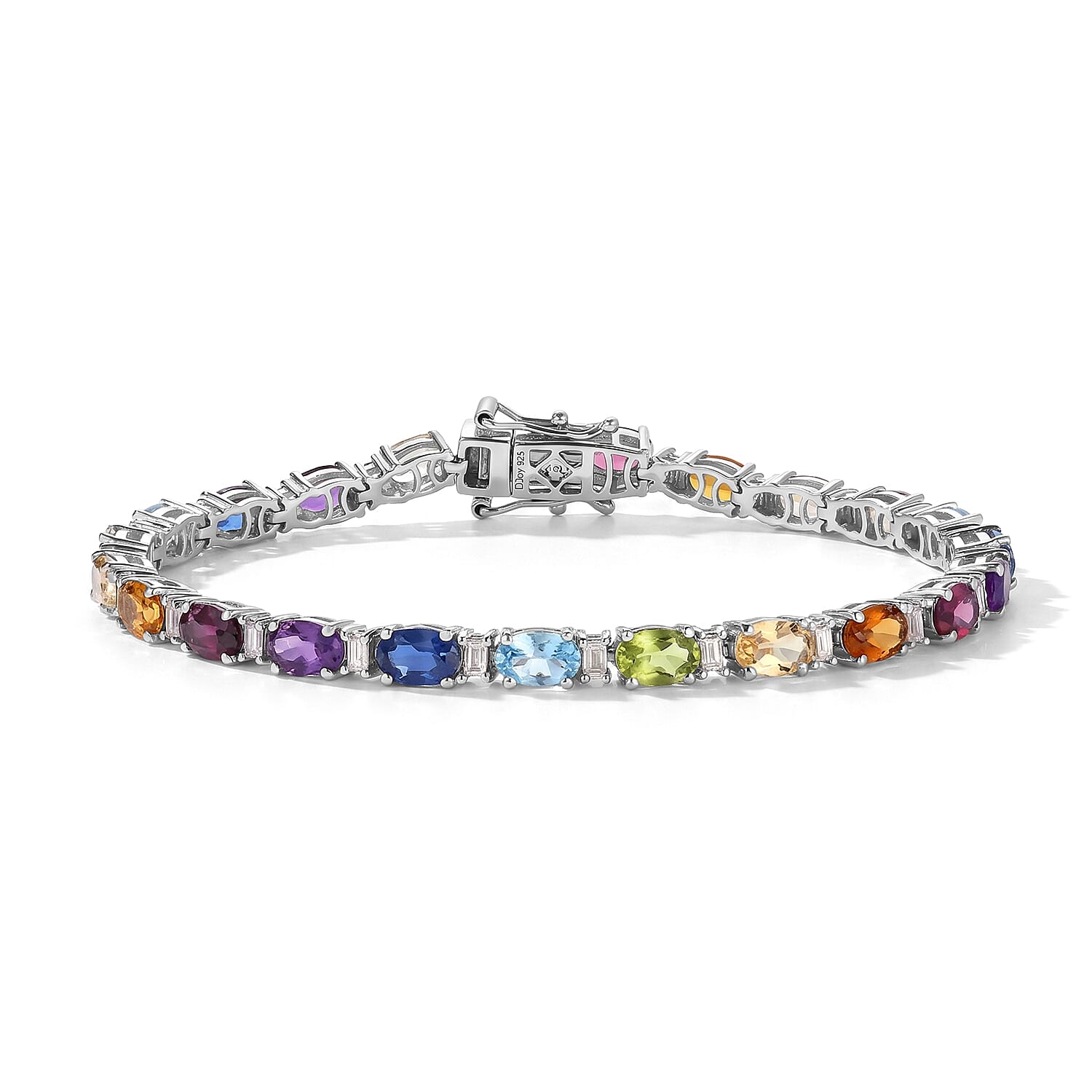 D''Joy Premium Multi Gemstone 12.00 ctw Line Bracelet in Rhodium Over Sterling Silver (7.25 In)