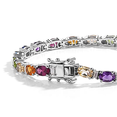 D'Joy Premium Multi Gemstone 12.00 ctw Line Bracelet in Rhodium Over Sterling Silver (7.25 In)