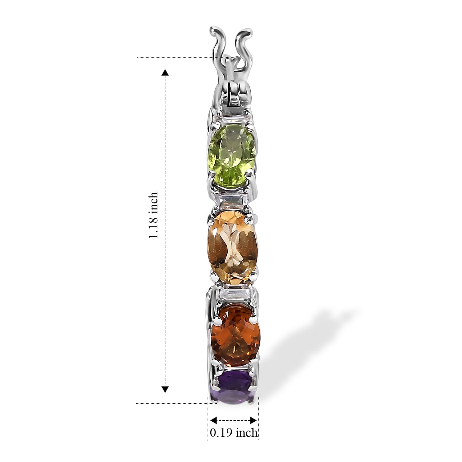 D'Joy Premium Multi Gemstone 7.60 ctw Out Hoop Earrings in Rhodium Over Sterling Silver