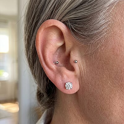 D'Joy Certified Moissanite D VS 2.00 ctw Solitaire Stud Earrings in Rhodium Over Sterling Silver