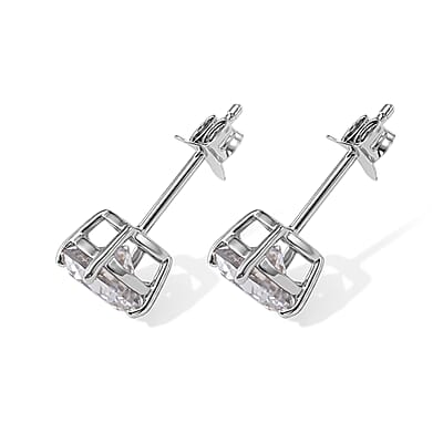 D'Joy Certified Moissanite D VS 2.00 ctw Solitaire Stud Earrings in Rhodium Over Sterling Silver