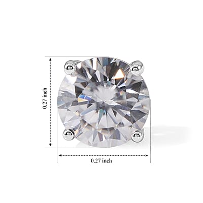 D'Joy Certified Moissanite D VS 2.00 ctw Solitaire Stud Earrings in Rhodium Over Sterling Silver